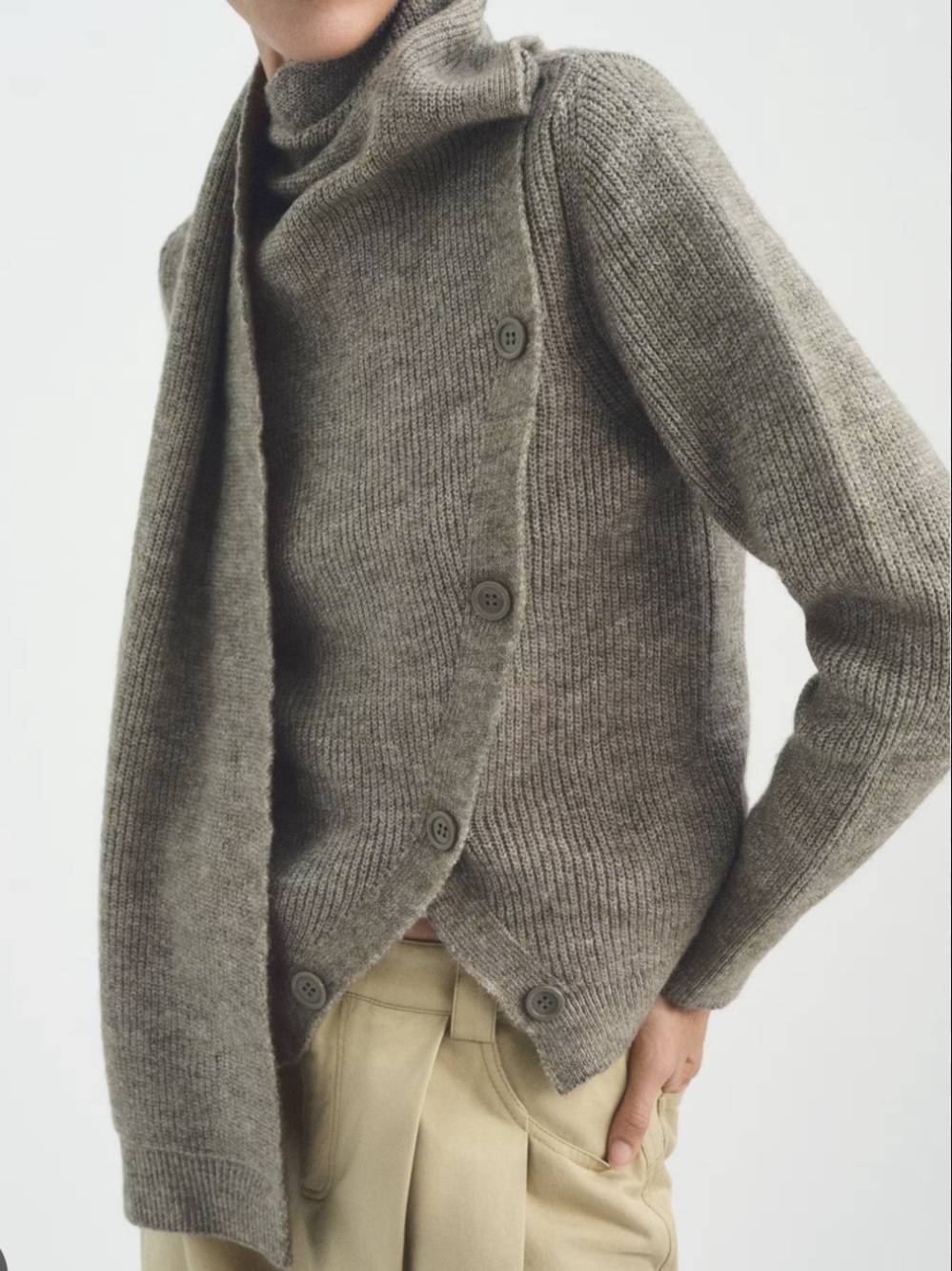 Mango Gray Asymmetric Scarf Sweater